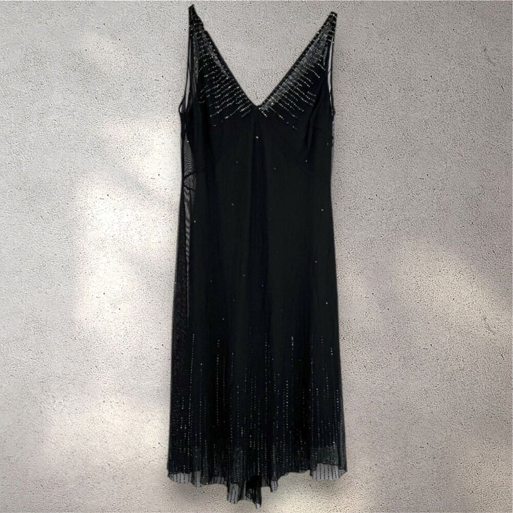 Amanda Smith Semi Sheer Sequin Dress Witchy Goth LBD Womens Size 14 Black